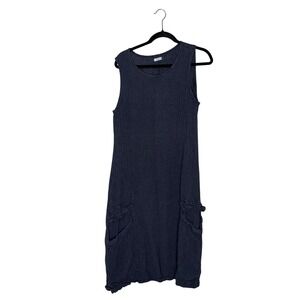 Luukaa Sleeveless Linen Shift Dress Women Size 3 Navy Blue Excellent Lagenlook